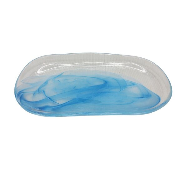 Vintage Italian Artesian Blue Marbled Glass Platter Handcrafted in Italy by Arte - Picture 8 of 11